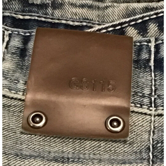 GS115 Men's Acid Wash Embroidered Chelsea Slim Fit Jeans Size 32x32 Stylish - Picture 4 of 6